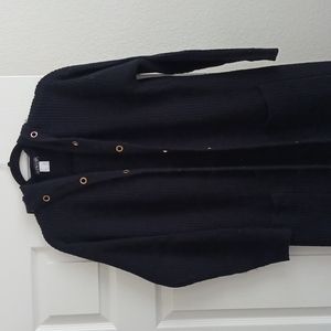 VENUS Long Hooded Cardigan Black with gold grommet detail,front pockets Size L